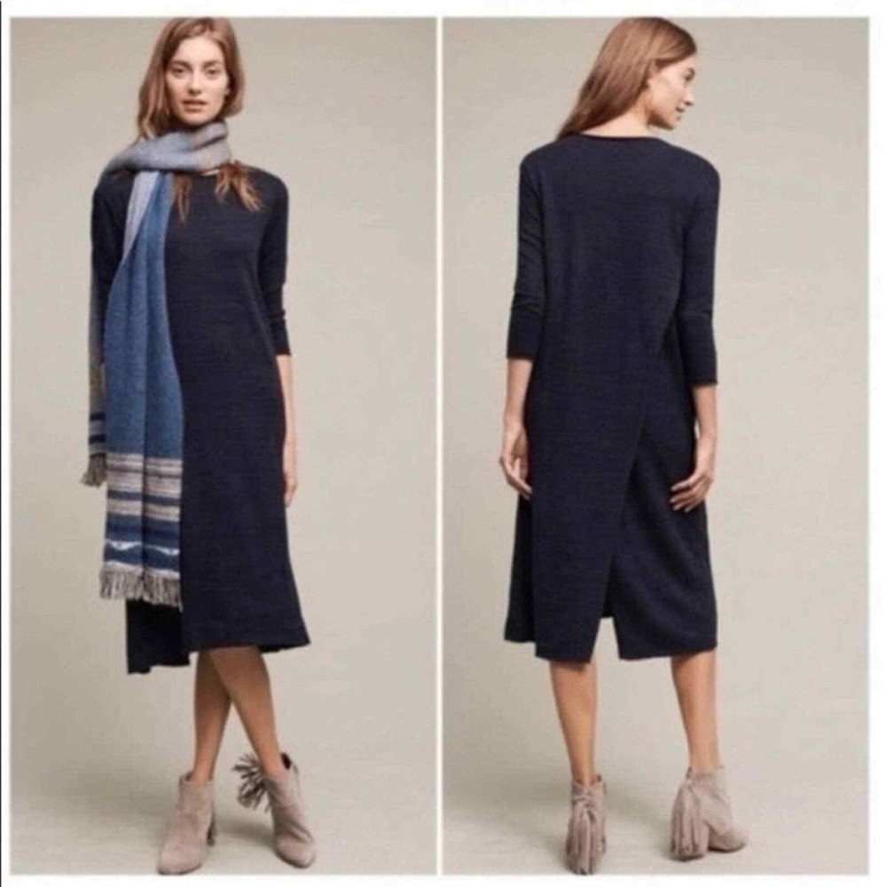 Anthropologie Moth Womens Blue Long Sleeve Sweater Dress Midi Size XS